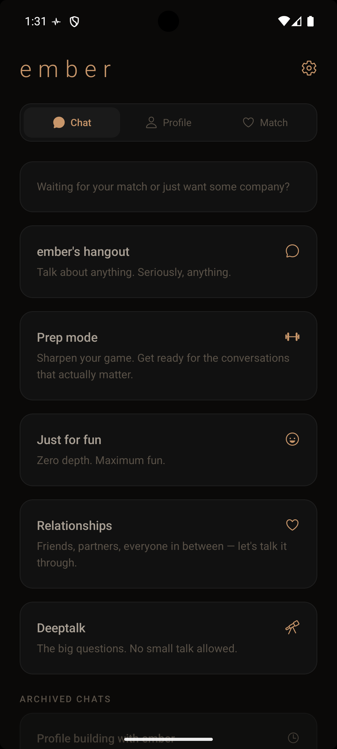 ember app — persona selection screen